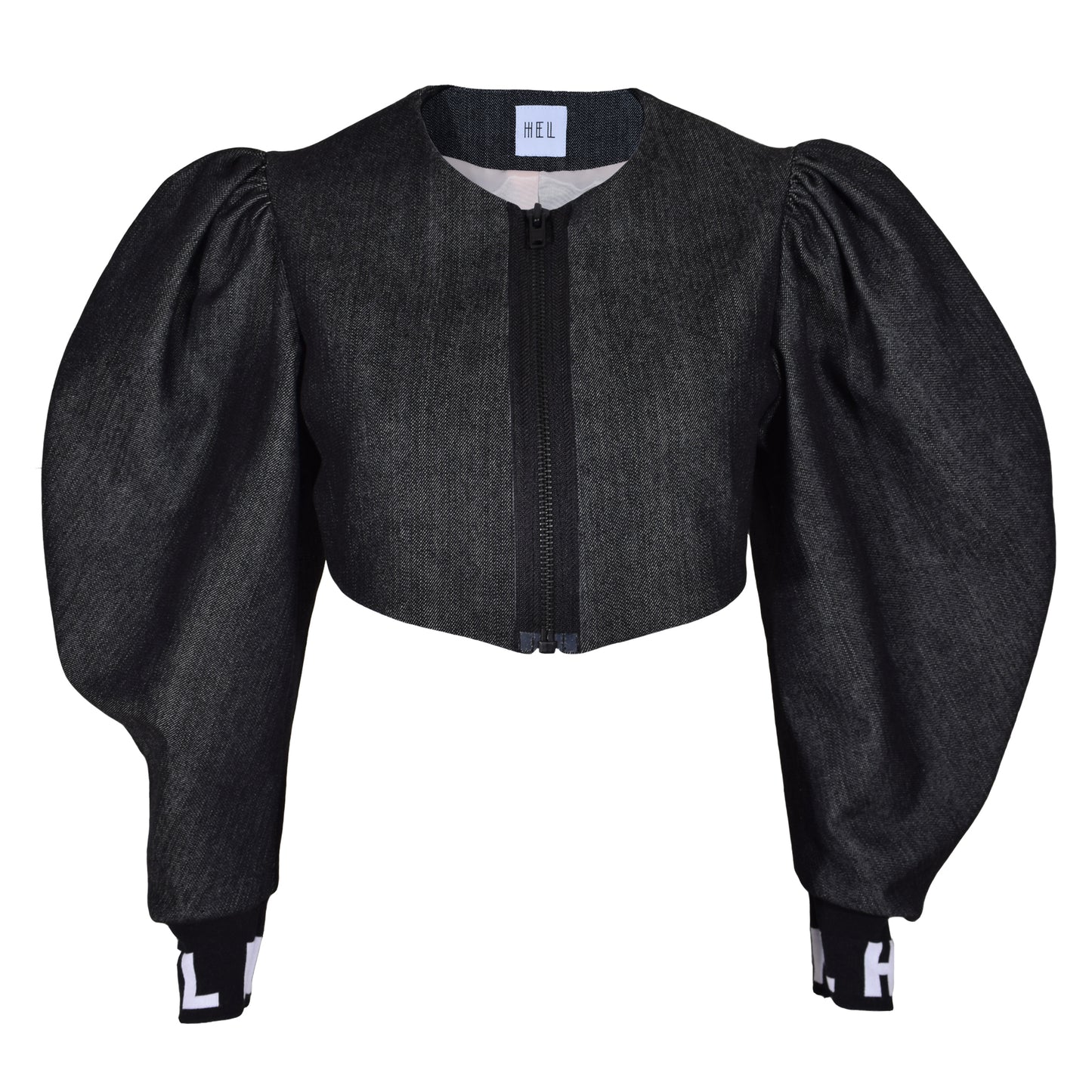 HEL Bolero "Frisia" aus Jeans in schwarz mit Puffärmeln und Bündchen