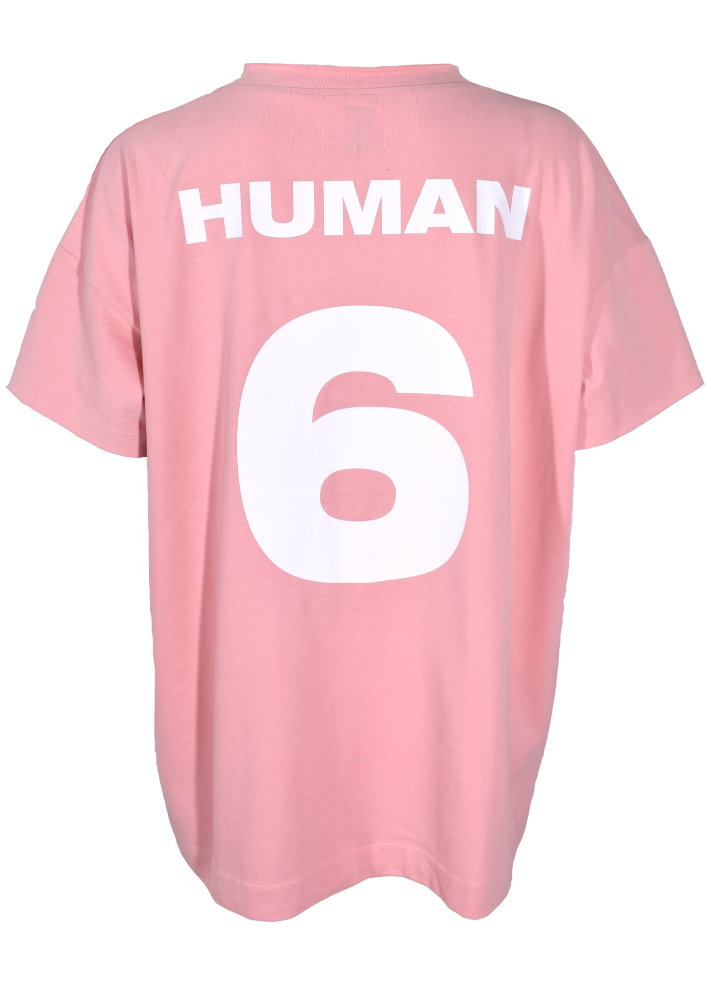 Rosa Oversize Shirt von HEL mit Human Aufdruck aus fester Baumwolle Rückenansicht