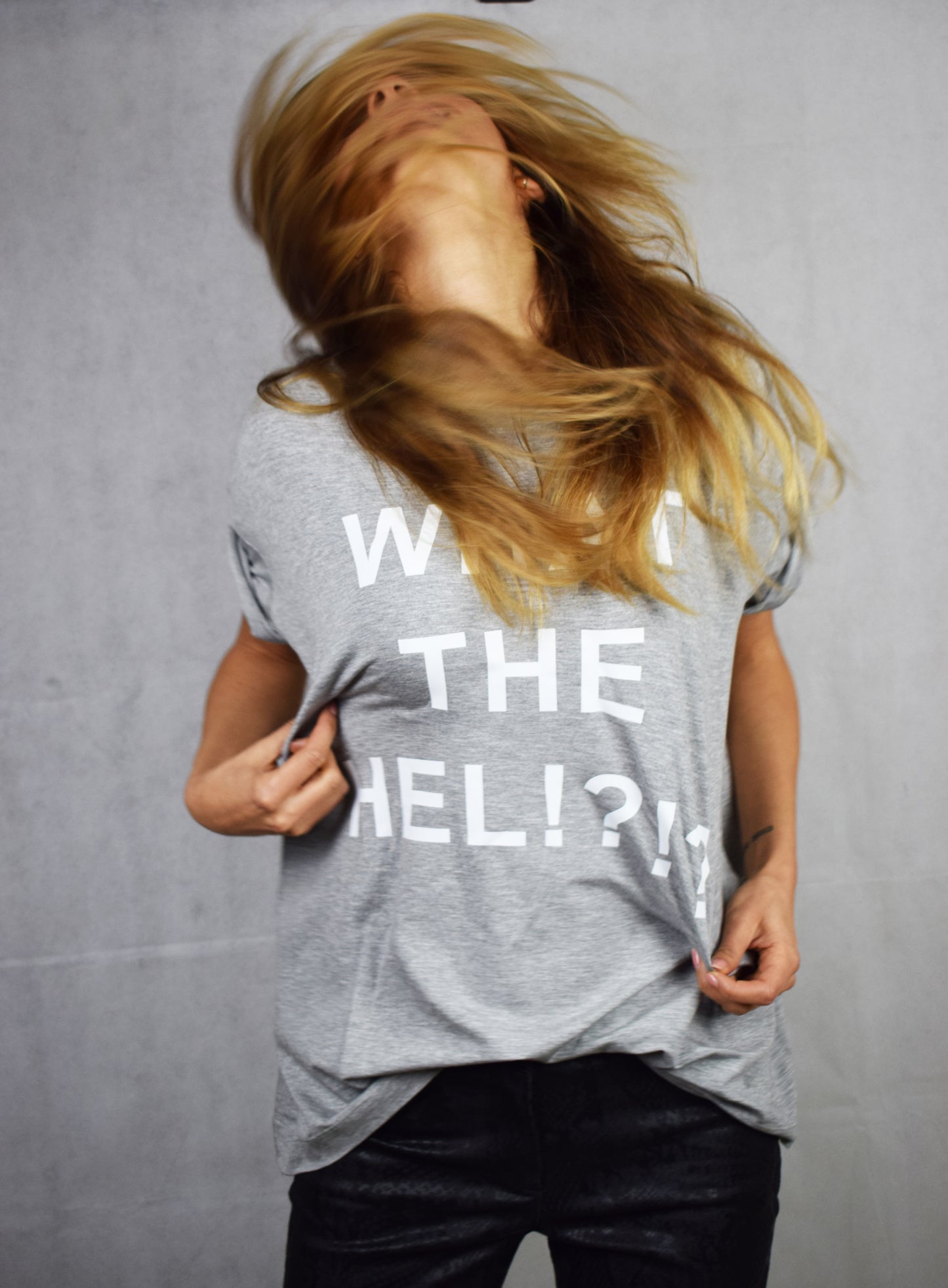 HEL "WHAT THE HEL!?!?" Oversize T-Shirt Damen Jersey grau meliert
