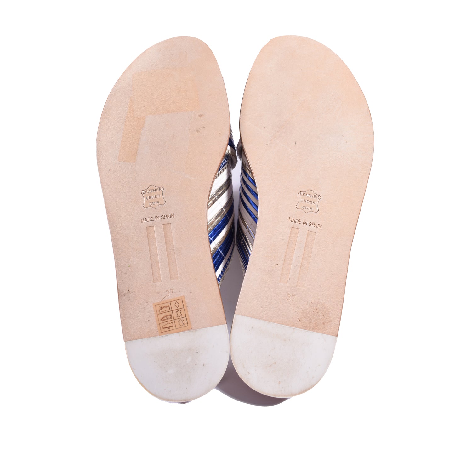 Miista London Sandale in blau weiß und silber in Gr. 37 von unten aus Leder. NEU