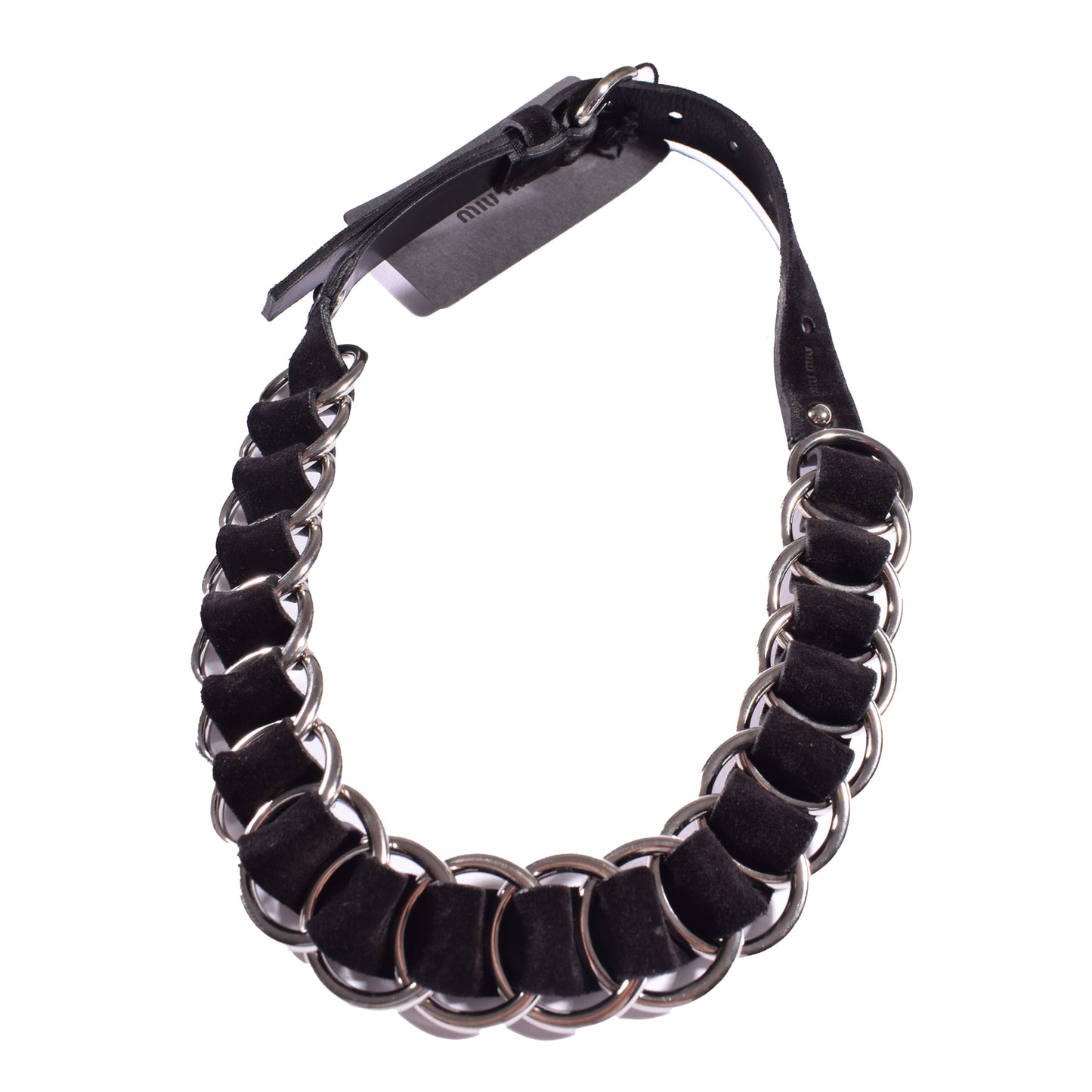 Kette von Miu Miu in schwarz und Chrom Materialmix 71 cm lang. Größenverstellbar