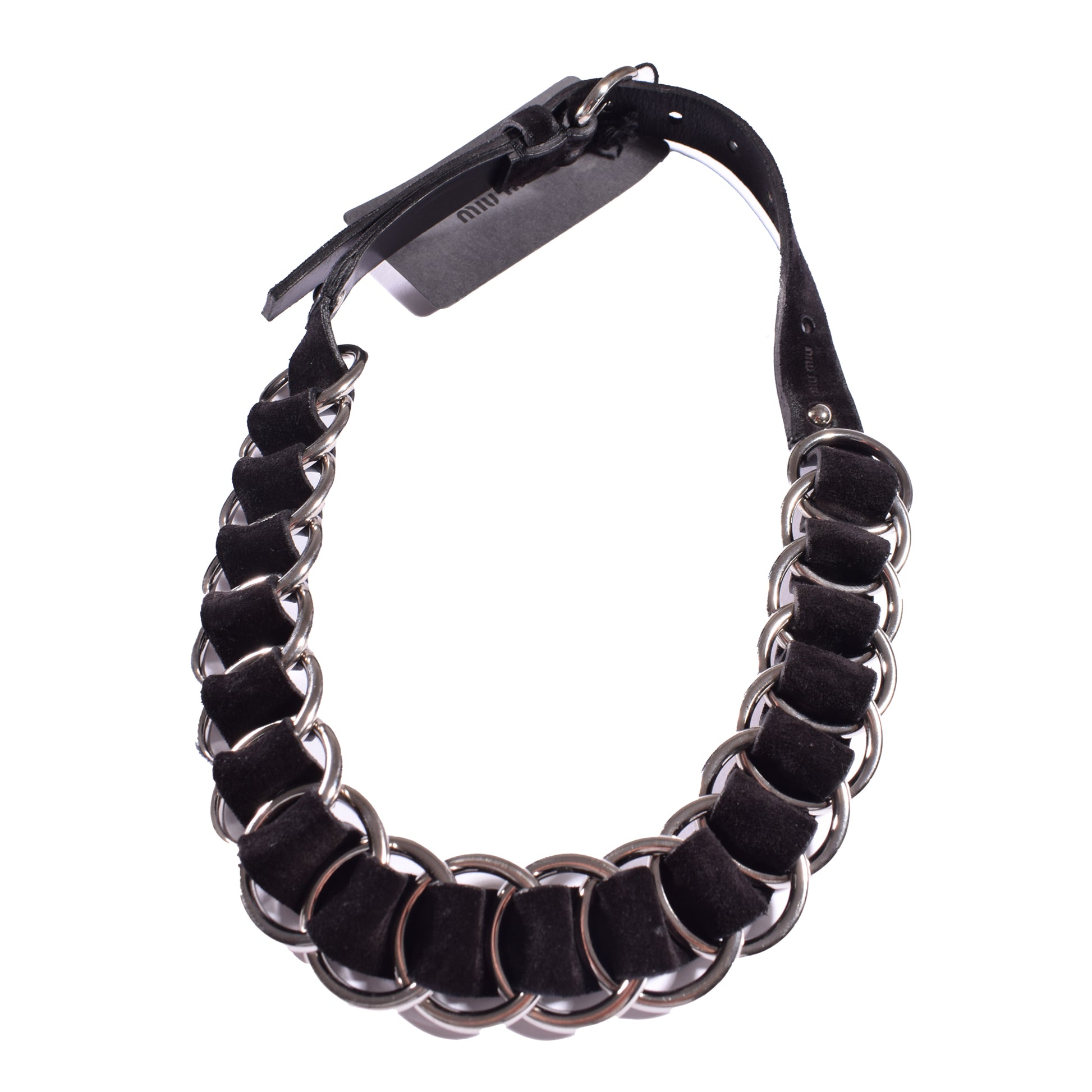 Kette von Miu Miu in schwarz und Chrom Materialmix 71 cm lang. Größenverstellbar