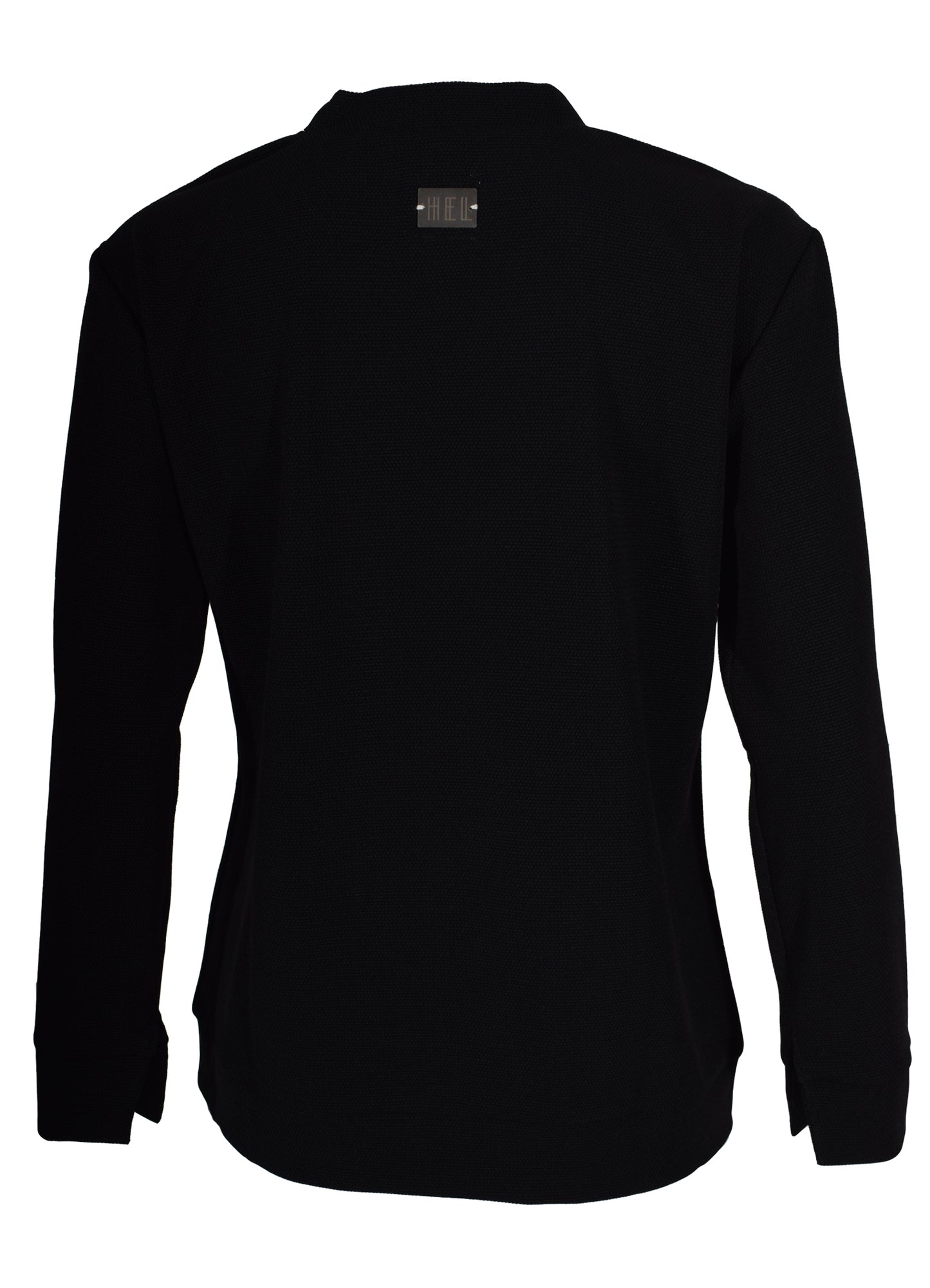 HEL Pullover Schlitz an der Manschette 7/8 Ärmel blau mit Noppenstruktur von hinten