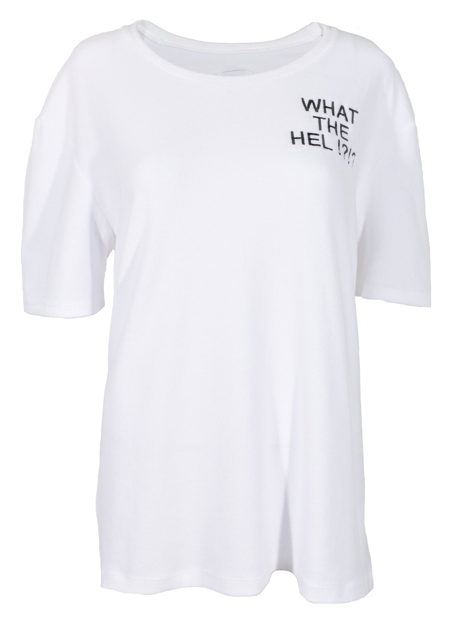 WHAT THE HEL T-Shirt Unisex in weiß aus Frottee mit Rundhals