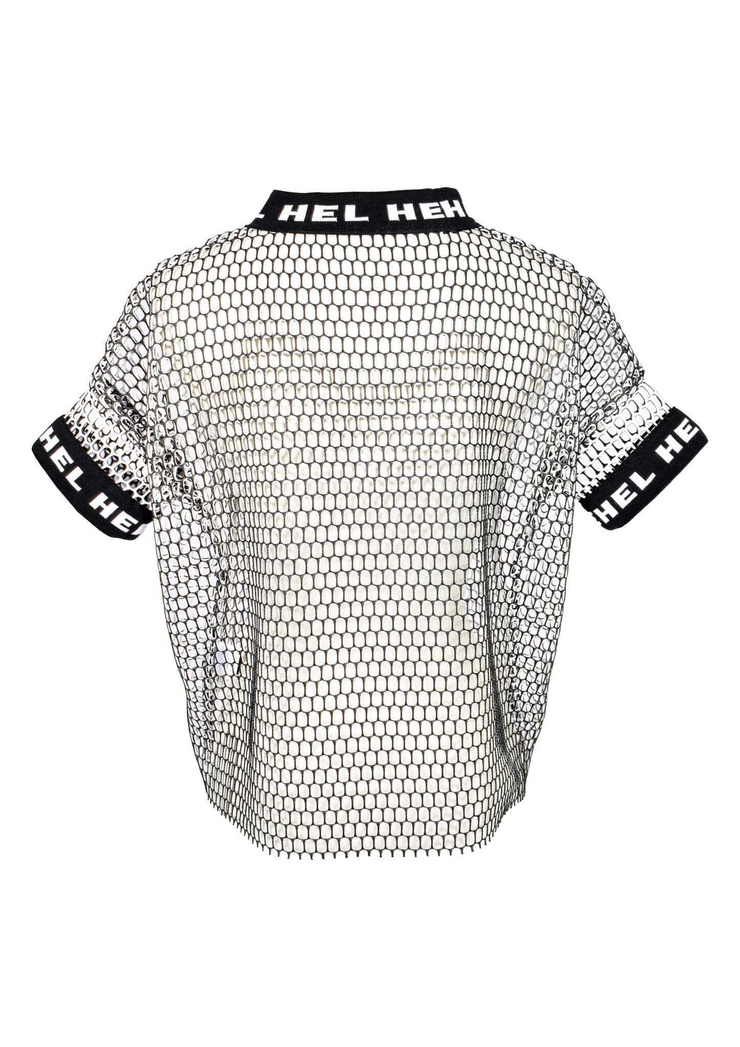 HEL Netzshirt für Damen mit Logo-Bündchen Boxy-Fit in schwarz weiß