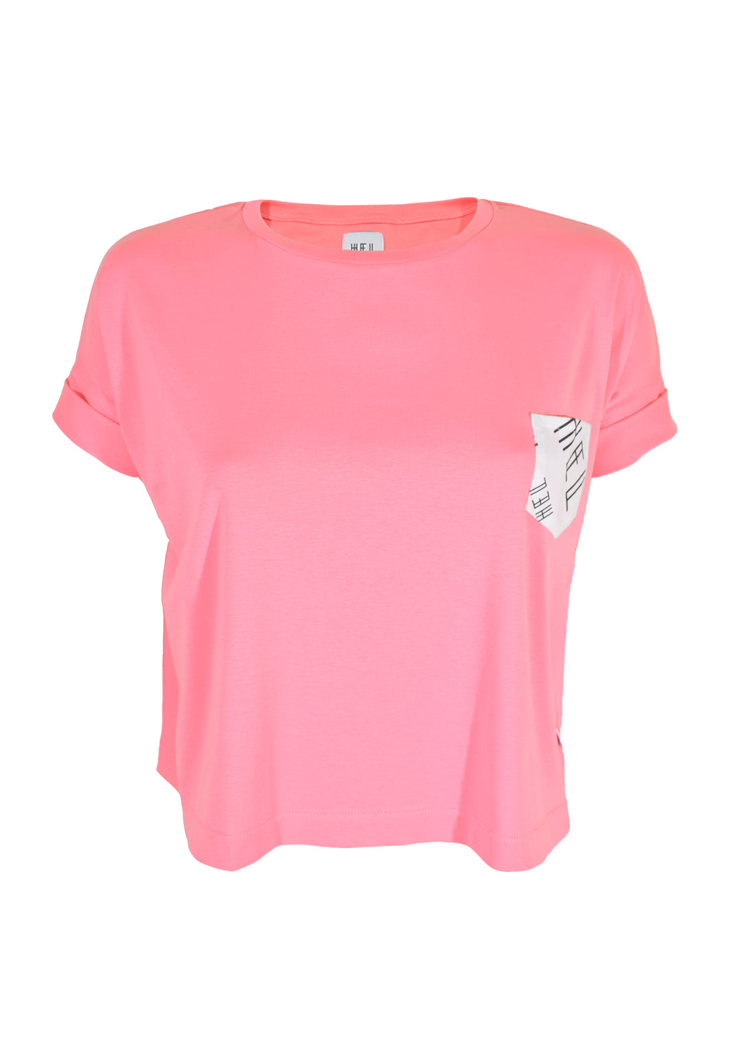 Pinkes HEL Boxy Fit Shirt mit Logo Brusttasche in Vorderansicht