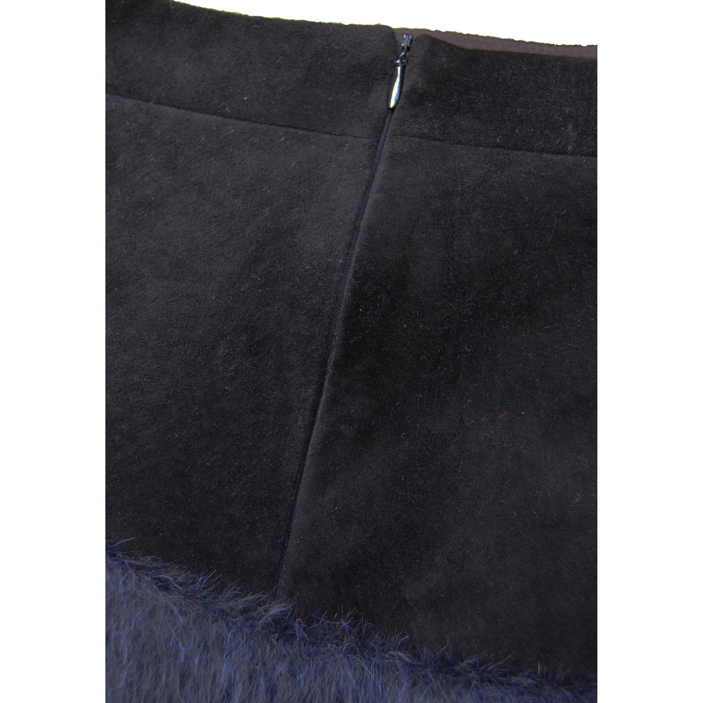 HEL Fellrock "Mix" mit Leder in schwarz und blau Unikat Gr. 38