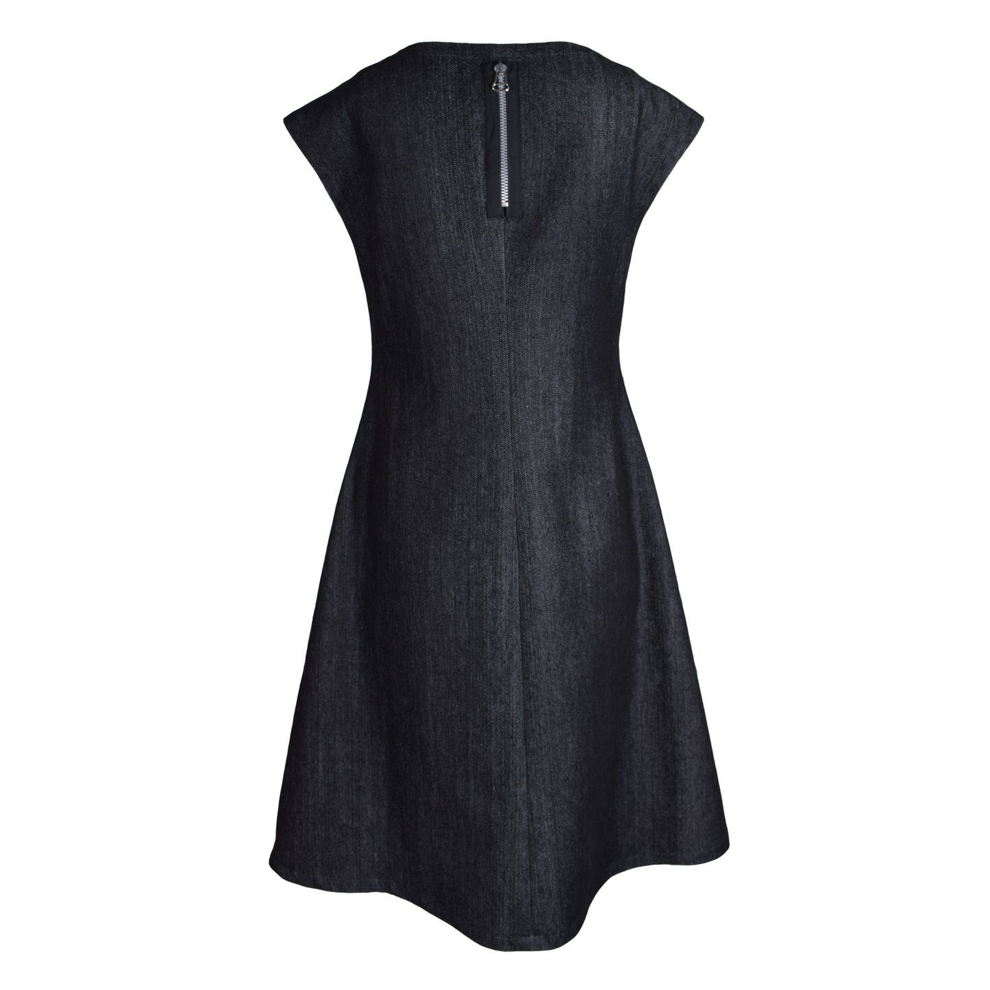 Jeans Kleid Schwarz Tellerrock 
Aufgesetzter Reissverschluss 

