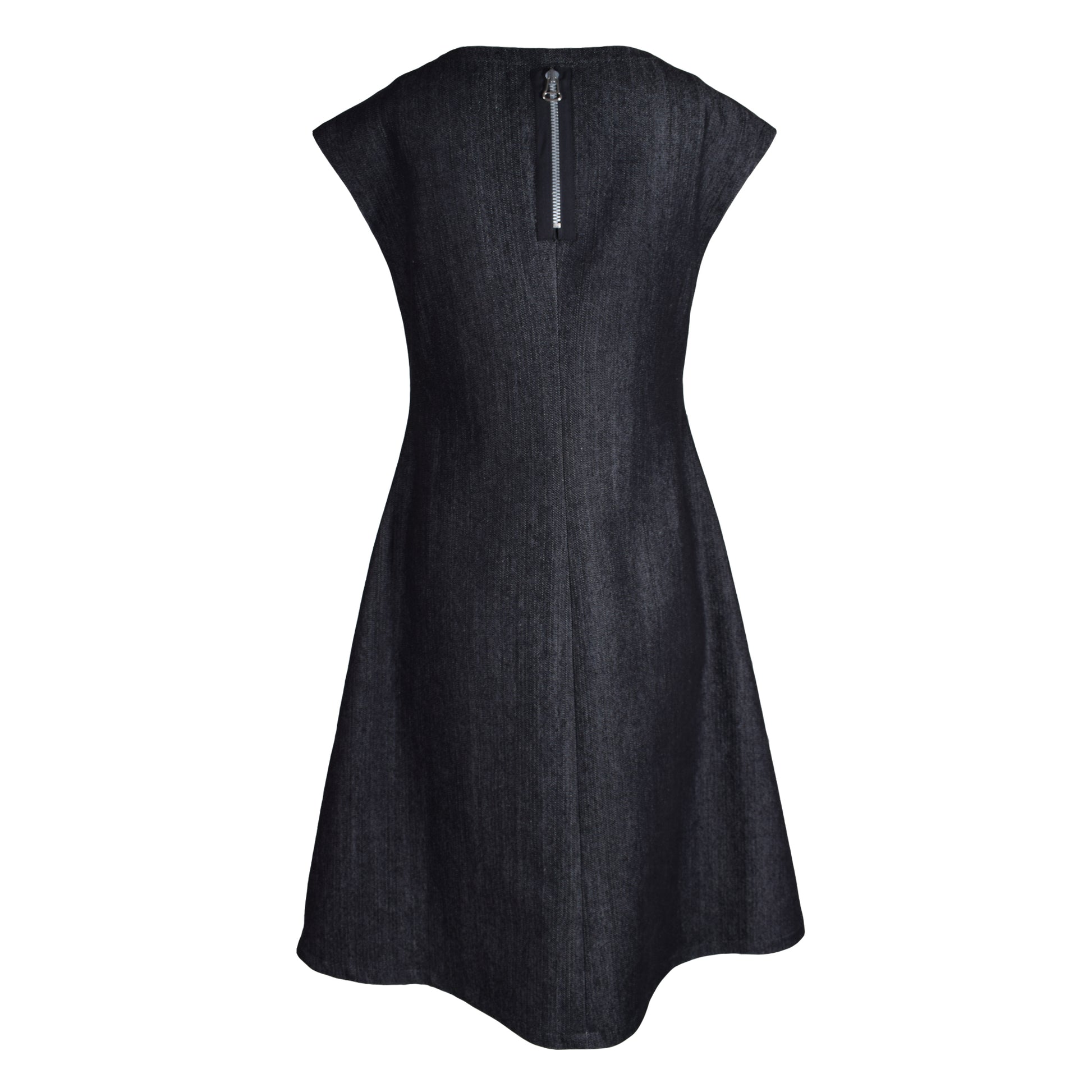 Jeans Kleid Schwarz Tellerrock 
Aufgesetzter Reissverschluss 

