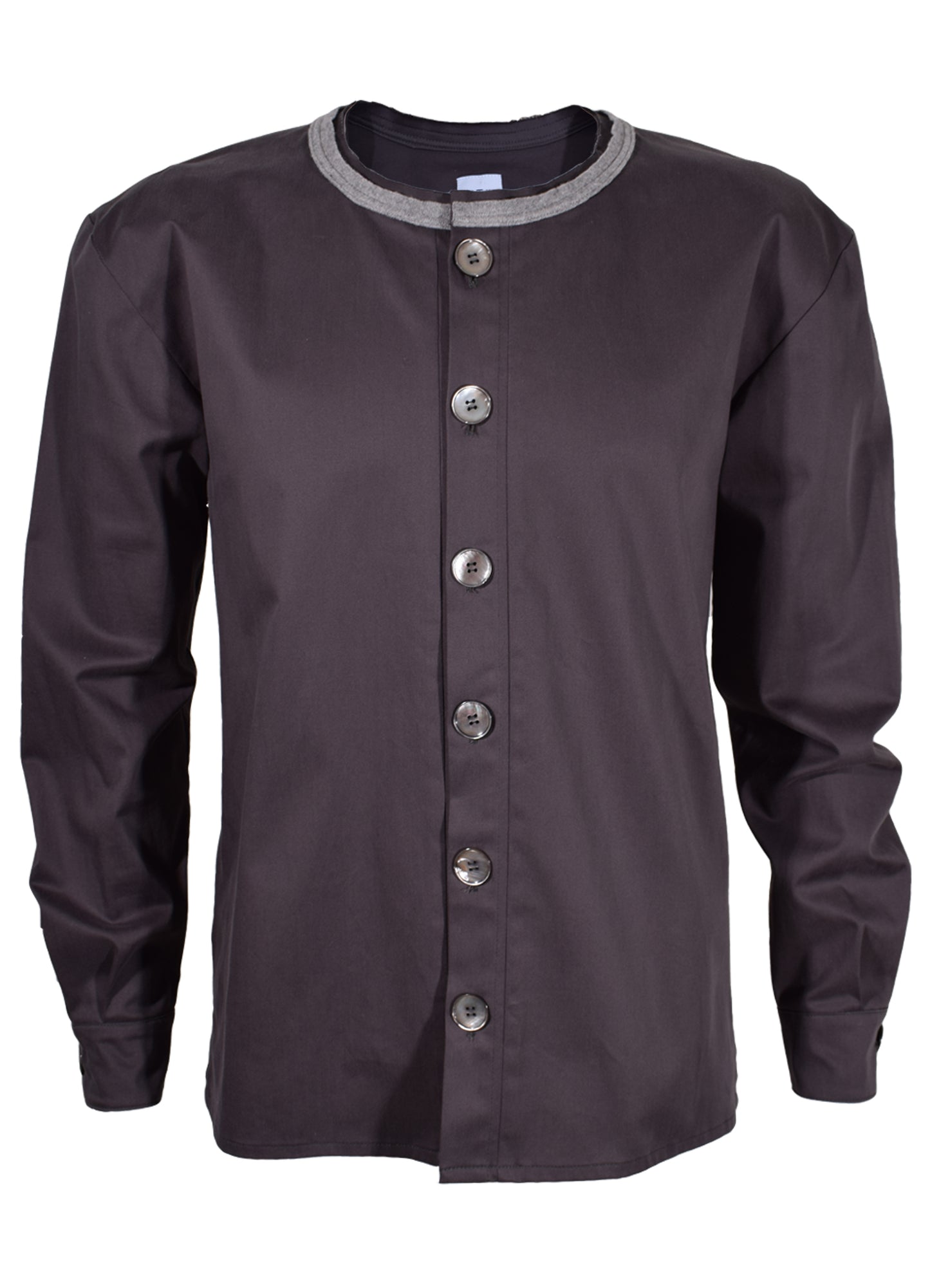 HEL "Kragenlos" Herren Overshirt langarm Grau mit Materialmix