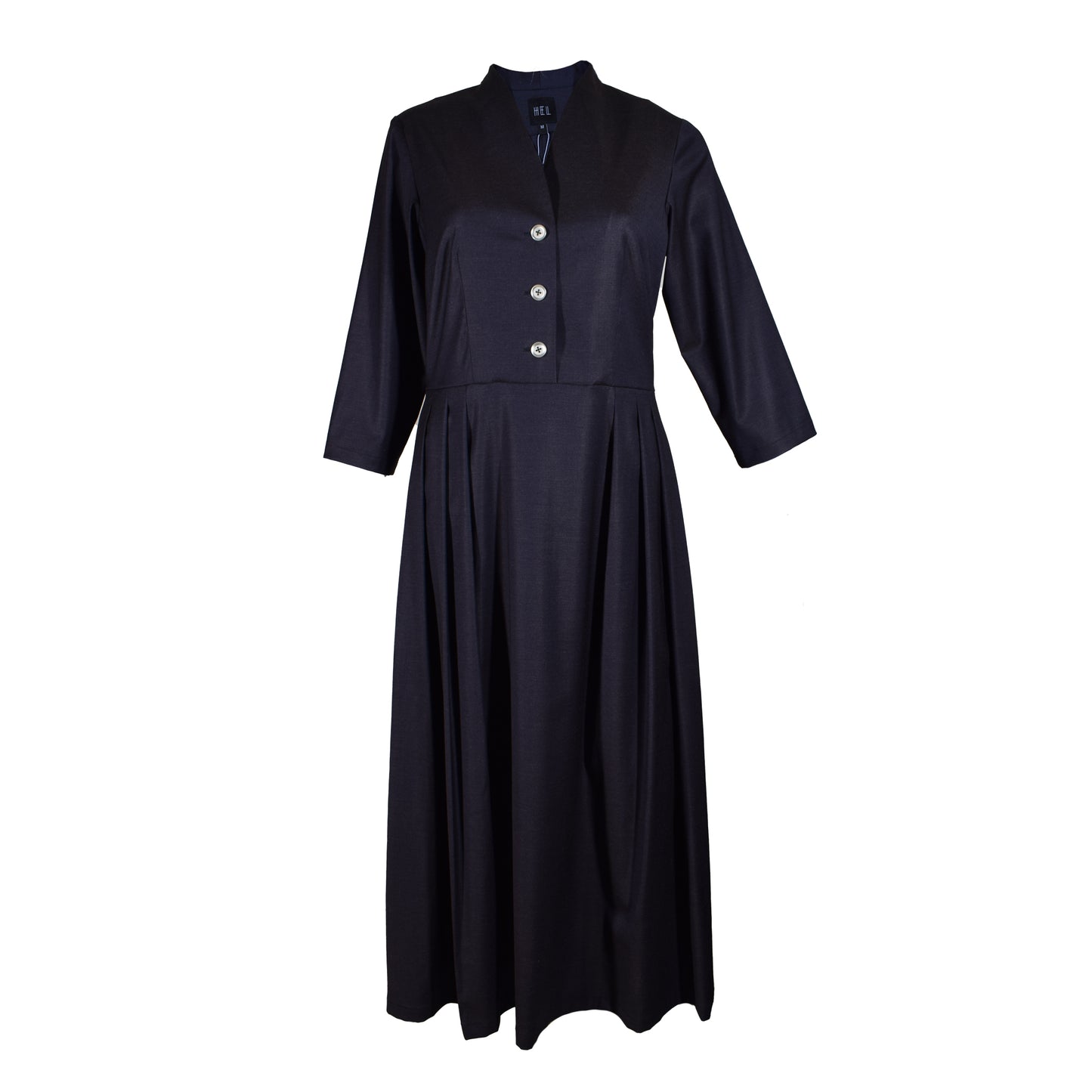 Kleid in blau von HEL in traditionellem Stil mit Falten und Knöpfen 
