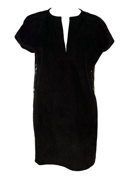 HEL "Materialmix" Shirtkleid Leder und Spitze Schwarz mit Eingriffstaschen