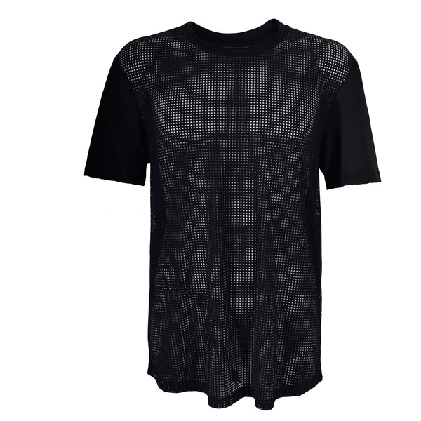 HEL T-Shirt "Gelöchert" Materialmix in schwarz