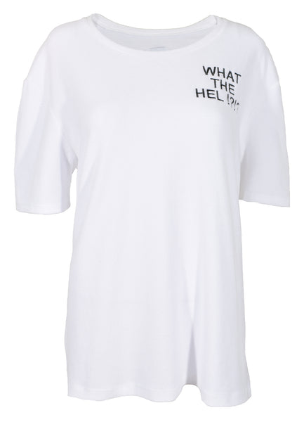 WHAT THE HEL T-Shirt Unisex in weiß aus Frottee mit Rundhals 