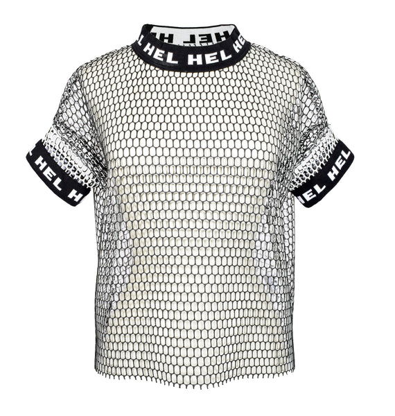 HEL Netzshirt für Damen mit Logo-Bündchen Boxy-Fit in schwarz weiß