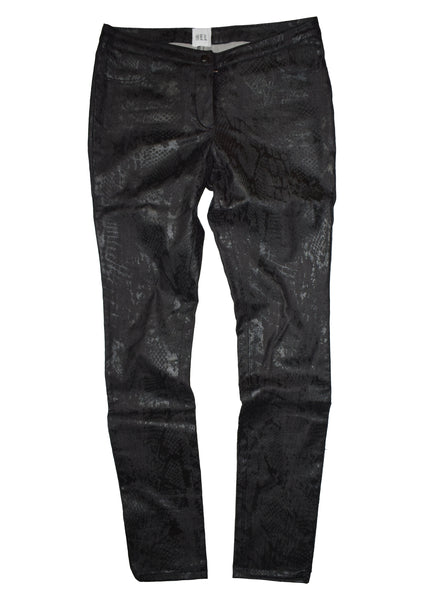 HEL Coated Slim-Fit Jeans mit Animalprint in Braun