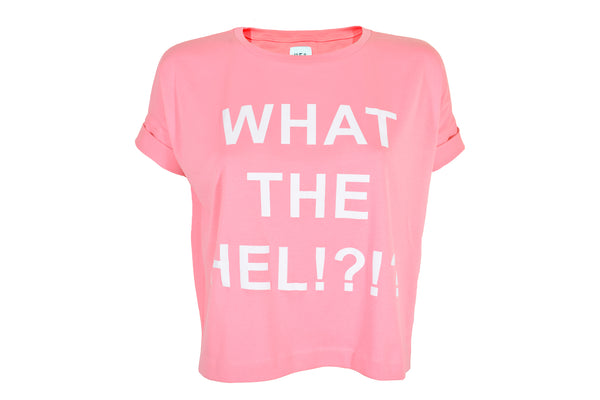 HEL "WHAT THE HEL" Boxy-Fit T-Shirt Damen in Pink kurzarm